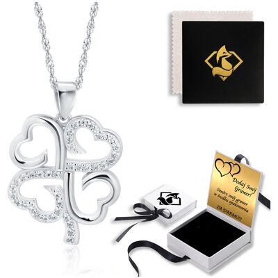 FoxyJewellery Srebrny Naszyjnik Damski Koniczyna SREBRO 925 z Cyrkoniami Grawer FoxyJewellery Srebrny Naszyjnik Damski Koniczyna SREBRO 925 z Cyrkoniami Grawer