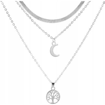 Lovrin Srebrny Potrójny Naszyjnik Posrebrzany Choker Z Księżyc I Drzewko Szczęścia Lovrin Srebrny Potrójny Naszyjnik Posrebrzany Choker Z Księżyc I Drzewko Szczęścia
