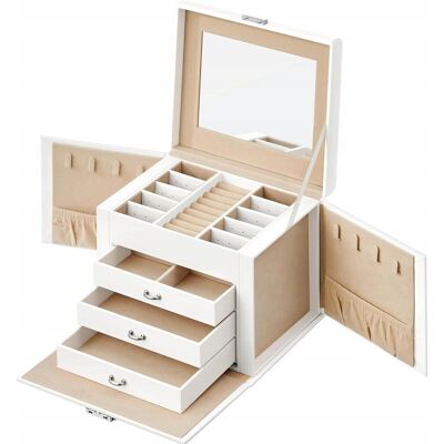 Inny producent Szkatułka na biżuterię 17x22x16cm biała beżowa z lustrem aksamit Inny producent Szkatułka na biżuterię 17x22x16cm biała beżowa z lustrem aksamit