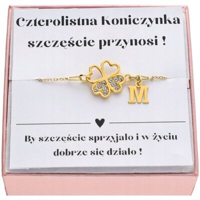 ARTWINGS ZŁOTA bransoletka z koniczynką na szczęście KONICZYNKA literka PRÓBA 925 ARTWINGS ZŁOTA bransoletka z koniczynką na szczęście KONICZYNKA literka PRÓBA 925