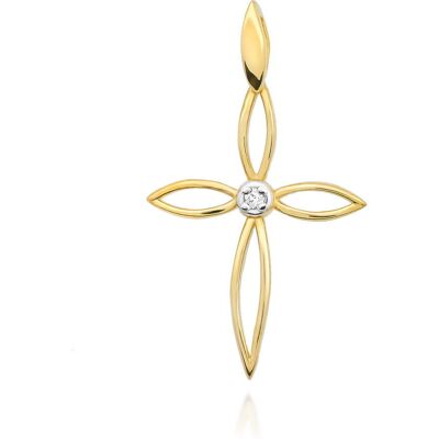 Inny producent Złota zawieszka / wisiorek Krzyżyk Diament 0,02ct żółte złoto pr. 585 Inny producent Złota zawieszka / wisiorek Krzyżyk Diament 0,02ct żółte złoto pr. 585