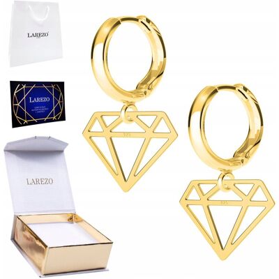 LAREZO Złote Kolczyki 925 Ażurowe Diamenty Klejnoty Brylanty Diament Diamencik 24K LAREZO Złote Kolczyki 925 Ażurowe Diamenty Klejnoty Brylanty Diament Diamencik 24K