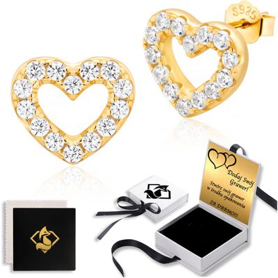 FoxyJewellery Złote Kolczyki w Kształcie Serca z Cyrkoniami Srebro Pozłacane 925 GRAWER FoxyJewellery Złote Kolczyki w Kształcie Serca z Cyrkoniami Srebro Pozłacane 925 GRAWER