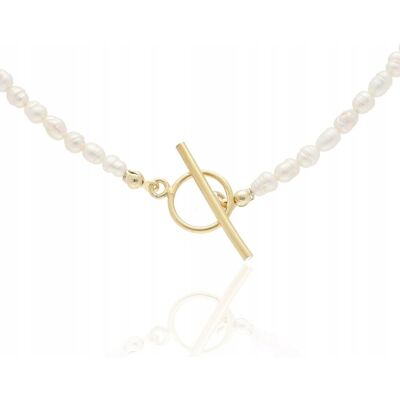 Inny producent Złoty naszyjnik choker PERŁY NATURALNE SREBRO 925 KAMIEŃ NATURALNY Inny producent Złoty naszyjnik choker PERŁY NATURALNE SREBRO 925 KAMIEŃ NATURALNY