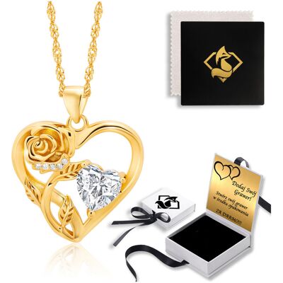 FoxyJewellery Złoty Naszyjnik dla Kobiety SREBRO ZŁOCONE 925 Róża Serce na Prezent GRAWER FoxyJewellery Złoty Naszyjnik dla Kobiety SREBRO ZŁOCONE 925 Róża Serce na Prezent GRAWER