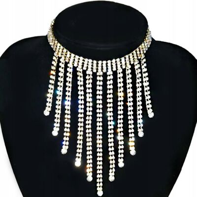 Lovrin Złoty Naszyjnik Elegancki Choker Z Cyrkoniami 32Cm Lovrin Złoty Naszyjnik Elegancki Choker Z Cyrkoniami 32Cm