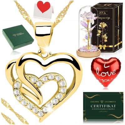 Golden Celebrity ZŁOTY NASZYJNIK SERCE 925/585 SREBRNY + RÓŻA WIECZNA LED PREZENT DLA MAMY Golden Celebrity ZŁOTY NASZYJNIK SERCE 925/585 SREBRNY + RÓŻA WIECZNA LED PREZENT DLA MAMY