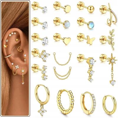 OTHER PIERCING 21 Szt Antyalergicznych Kolczyków Ze Stali Chirurgijnej Do Uszu OTHER PIERCING 21 Szt Antyalergicznych Kolczyków Ze Stali Chirurgijnej Do Uszu