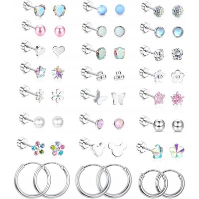 OTHER PIERCING 24 Pary Hipoalergicznych Kolczyków Małe Serduszka Ze Stali Chirurgicznej OTHER PIERCING 24 Pary Hipoalergicznych Kolczyków Małe Serduszka Ze Stali Chirurgicznej