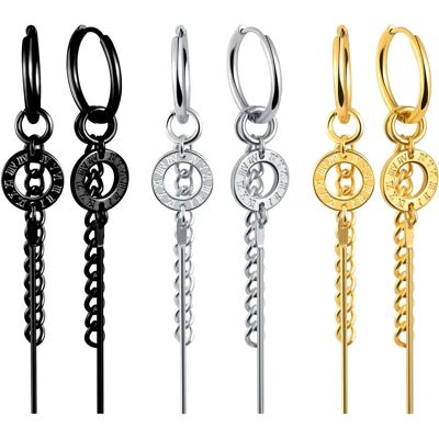 OTHER PIERCING 3 Pary Huggie Kolczyków Rzymskich Okrągłych Ze Stali Nierdzewnej OTHER PIERCING 3 Pary Huggie Kolczyków Rzymskich Okrągłych Ze Stali Nierdzewnej