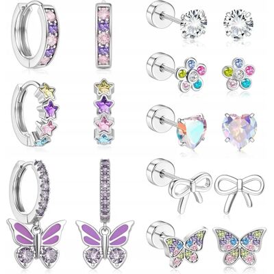 OTHER PIERCING 8 Par Kolczyków Hipoalergicznych Z Stali Chirurgicznej Serce Moty OTHER PIERCING 8 Par Kolczyków Hipoalergicznych Z Stali Chirurgicznej Serce Moty