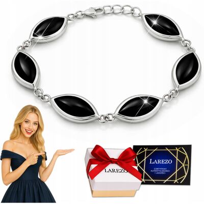 LAREZO Bransoletka Czarny Onyks Onyx Srebrna Damska z Czarnym Onyksem SREBRO 925 LAREZO Bransoletka Czarny Onyks Onyx Srebrna Damska z Czarnym Onyksem SREBRO 925