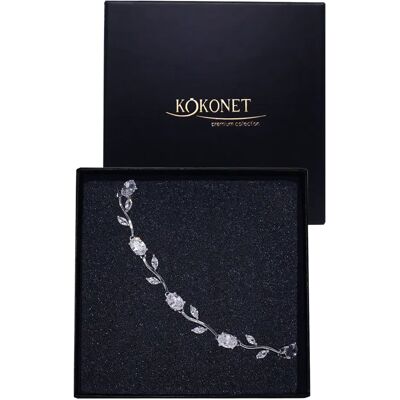 KOKONET Delikatna Srebrna Bransoletka Ślubna Z Cyrkoniami Listkami Boho Rustykalna KOKONET Delikatna Srebrna Bransoletka Ślubna Z Cyrkoniami Listkami Boho Rustykalna