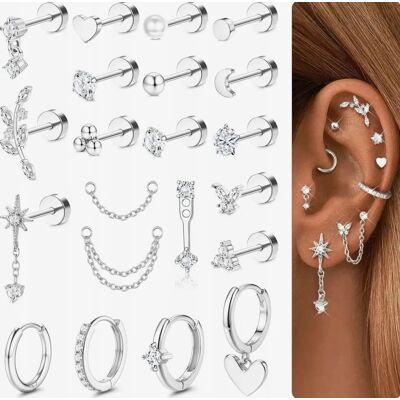 Inny producent Kolczyki 21 Sztuk Stal Chirurgiczna Zestaw Biżuteria Ucha Helix Tragus Inny producent Kolczyki 21 Sztuk Stal Chirurgiczna Zestaw Biżuteria Ucha Helix Tragus