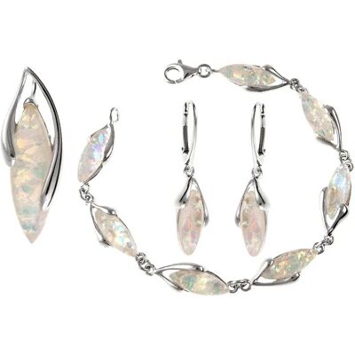 Lovrin Komplet Srebrny Z Opalem 925 Wisiorek Kolczyki Bransoletka Na Prezent Lovrin Komplet Srebrny Z Opalem 925 Wisiorek Kolczyki Bransoletka Na Prezent