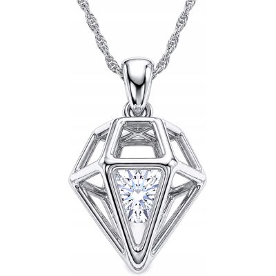 LAREZO Naszyjnik Srebrny Biała Cyrkonia Diament Wisiorek z Kryształem SREBRO 925 LAREZO Naszyjnik Srebrny Biała Cyrkonia Diament Wisiorek z Kryształem SREBRO 925