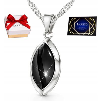 LAREZO Naszyjnik Srebrny Czarny Onyks Damski Onyx Zawieszka z Onyksem SREBRO 925 LAREZO Naszyjnik Srebrny Czarny Onyks Damski Onyx Zawieszka z Onyksem SREBRO 925