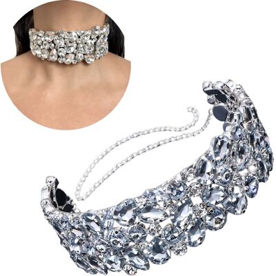 KOKONET Srebrny Choker Naszyjnik Szeroki Ozdobny Wow Efekt Masywny Z Kamieniami KOKONET Srebrny Choker Naszyjnik Szeroki Ozdobny Wow Efekt Masywny Z Kamieniami