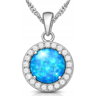 LAREZO Srebrny Naszyjnik z Niebieskim Opalem Wisiorek Opal z Cyrkoniami SREBRO 925 LAREZO Srebrny Naszyjnik z Niebieskim Opalem Wisiorek Opal z Cyrkoniami SREBRO 925