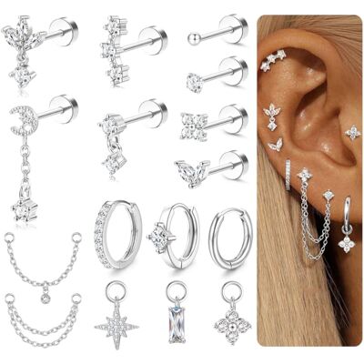 Inny producent Zestaw Kolczyków Piercing Helix Ze Stali Chirurgicznej Flatback Srebrny Inny producent Zestaw Kolczyków Piercing Helix Ze Stali Chirurgicznej Flatback Srebrny