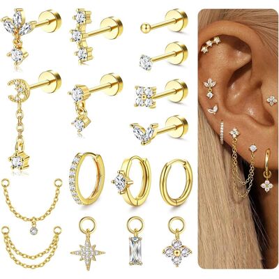 Inny producent Złoty Piercing Helix Zestaw Kolczyki Ze Stali Chirurgicznej Flatback Inny producent Złoty Piercing Helix Zestaw Kolczyki Ze Stali Chirurgicznej Flatback