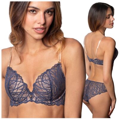 Biustonosz Agio Push Up DB-9341 beż-niebieski - 85D Biustonosz Agio Push Up DB-9341 beż-niebieski - 85D