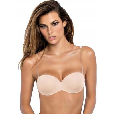 Biustonosz balkonetka bardotka push-up beżowa cielisty Sielei 1570 new 80B Biustonosz balkonetka bardotka push-up beżowa cielisty Sielei 1570 new 80B