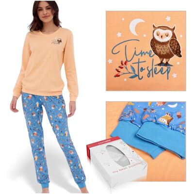 CORNETTE Piżama Damska OWLS 467/373 Bawełniana Beżowa Sowa Rozmiar XXL CORNETTE Piżama Damska OWLS 467/373 Bawełniana Beżowa Sowa Rozmiar XXL