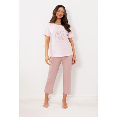 Piżama damska REGINA kod 4009 różowa botaniczny nadruk na t-shircie M Piżama damska REGINA kod 4009 różowa botaniczny nadruk na t-shircie M
