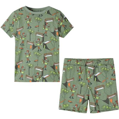 vidaXL Piżama dziecięca z krótkimi rękawami, khaki, 116 vidaXL Piżama dziecięca z krótkimi rękawami, khaki, 116