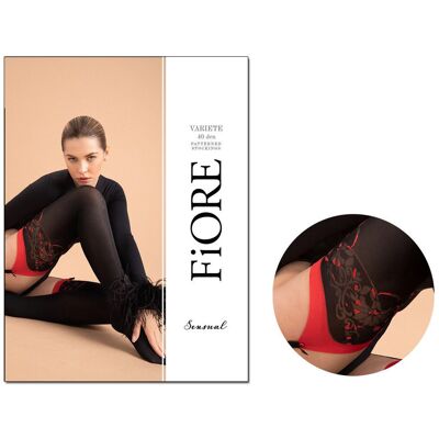 FiORE Pończochy do paska czarno-czerwone VARIETE 40 DEN 4 Black FiORE Pończochy do paska czarno-czerwone VARIETE 40 DEN 4 Black