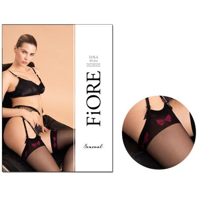FiORE Pończochy do paska z kokardkami LOLA 15 DEN 5 Black FiORE Pończochy do paska z kokardkami LOLA 15 DEN 5 Black