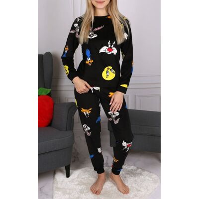 Looney Tunes Zwariowane Melodie Czarna Piżama Damska, Piżama Na Długi Rękaw, Dwuczęściowa, Ciepła, Przytulna XXS Looney Tunes Zwariowane Melodie Czarna Piżama Damska, Piżama Na Długi Rękaw, Dwuczęściowa, Ciepła, Przytulna XXS