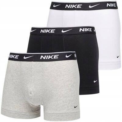 Nike BOKSERKI MĘSKIE MAJTKI COTTON STRETCH TRUNK 3P CZARNE/SZARE/BIAŁE r.L Nike BOKSERKI MĘSKIE MAJTKI COTTON STRETCH TRUNK 3P CZARNE/SZARE/BIAŁE r.L