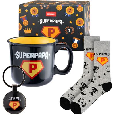 SOXO Skarpetki Super Papa W Kubku Z Brelokiem - 40-45 SOXO Skarpetki Super Papa W Kubku Z Brelokiem - 40-45