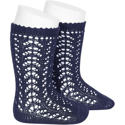 CONDOR Podkolanówki Ażurowe Z Falbanką Navy Blue Granatowy 27/31 CONDOR Podkolanówki Ażurowe Z Falbanką Navy Blue Granatowy 27/31