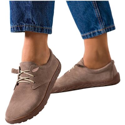 Beżowe buty barefoot skórzane damskie szerokie na elastycznej płaskiej podeszwie elastyczne jasnobeżowe sznurówki PRODUKT POLSKI Casu 89810-38 Beżowe buty barefoot skórzane damskie szerokie na elastycznej płaskiej podeszwie elastyczne jasnobeżowe sznurówki PRODUKT POLSKI Casu 89810-38
