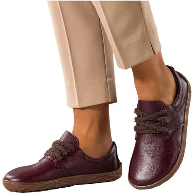 Bordowe buty barefoot skórzane damskie szerokie na elastycznej płaskiej podeszwie puszyste sznurówki PRODUKT POLSKI Casu 89811-36 Bordowe buty barefoot skórzane damskie szerokie na elastycznej płaskiej podeszwie puszyste sznurówki PRODUKT POLSKI Casu 89811-36