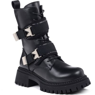 Big Star Shoes Botki damskie skórzane ocieplane na platformie czarne Big Star OO274A274-37 Big Star Shoes Botki damskie skórzane ocieplane na platformie czarne Big Star OO274A274-37