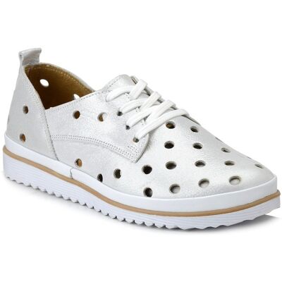 Inny producent Buty damskie skórzane srebrne sznurowane ażurowe Loretta Vitale 564-37 Inny producent Buty damskie skórzane srebrne sznurowane ażurowe Loretta Vitale 564-37
