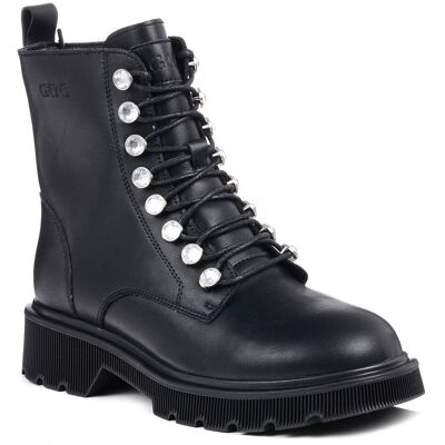 Buty damskie zimowe botki trapery ocieplane skórzane czarne Goe OO2N4103-36 Buty damskie zimowe botki trapery ocieplane skórzane czarne Goe OO2N4103-36