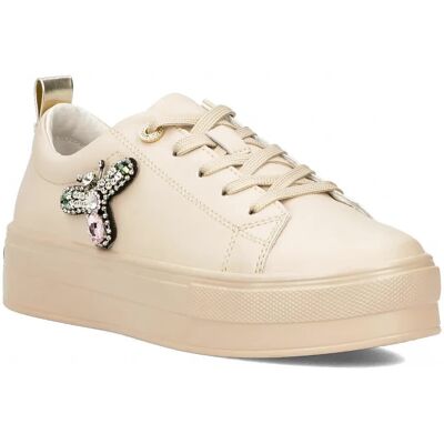 Buty sneakersy damskie beżowe na platformie skórzane Filippo DP6042/24-37 Buty sneakersy damskie beżowe na platformie skórzane Filippo DP6042/24-37
