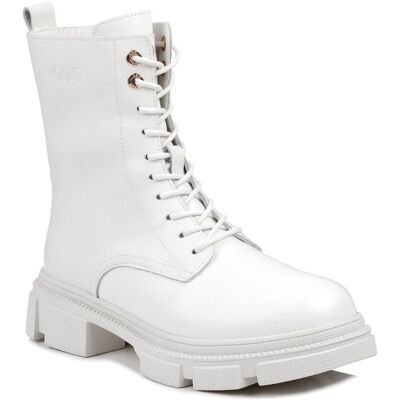 Buty zimowe botki damskie trapery ocieplane skórzane białe Goe MM2N4025-39 Buty zimowe botki damskie trapery ocieplane skórzane białe Goe MM2N4025-39