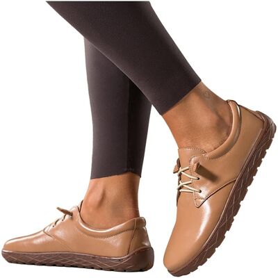 Camelowe buty barefoot skórzane damskie szerokie na elastycznej płaskiej podeszwie elastyczne jasnobeżowe sznurówki PRODUKT POLSKI Casu 89810-39 Camelowe buty barefoot skórzane damskie szerokie na elastycznej płaskiej podeszwie elastyczne jasnobeżowe sznurówki PRODUKT POLSKI Casu 89810-39