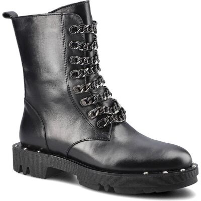 Czarne Botki Carinii Damskie Buty Z Łańcuchami Czarne Botki Carinii Damskie Buty Z Łańcuchami