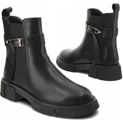 Inny producent Czarne botki damskie CAMBELL 24-58302BK płaski obcas skóra r.36 Inny producent Czarne botki damskie CAMBELL 24-58302BK płaski obcas skóra r.36