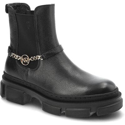 Czarne Botki Karino Modne Skórzane Ocieplane Buty Damskie Czarne Botki Karino Modne Skórzane Ocieplane Buty Damskie