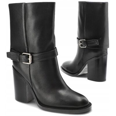 Czarne botki krótkie kozaki damskie Carinii B9940 skóra eleganckie r.39 Czarne botki krótkie kozaki damskie Carinii B9940 skóra eleganckie r.39