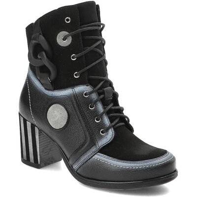 Czarne Botki Maciejka Wygodne Skórzane Buty Na Obcasie Czarne Botki Maciejka Wygodne Skórzane Buty Na Obcasie