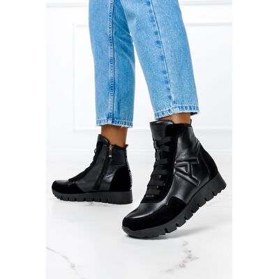 Czarne botki skórzane sneakersy PRODUKT POLSKI Casu 09413-38 Czarne botki skórzane sneakersy PRODUKT POLSKI Casu 09413-38